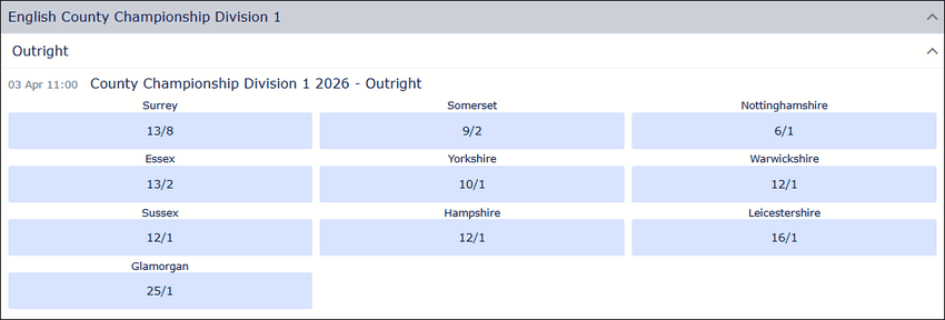County Championship Division 1 2026 Outright Betting